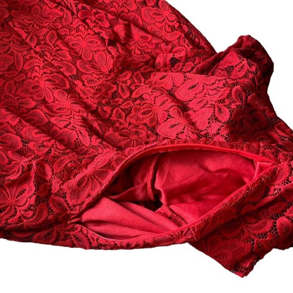 Retro Red Lace Dress with Sheer Lace Sleeves Size XL - Picture 7 of 11